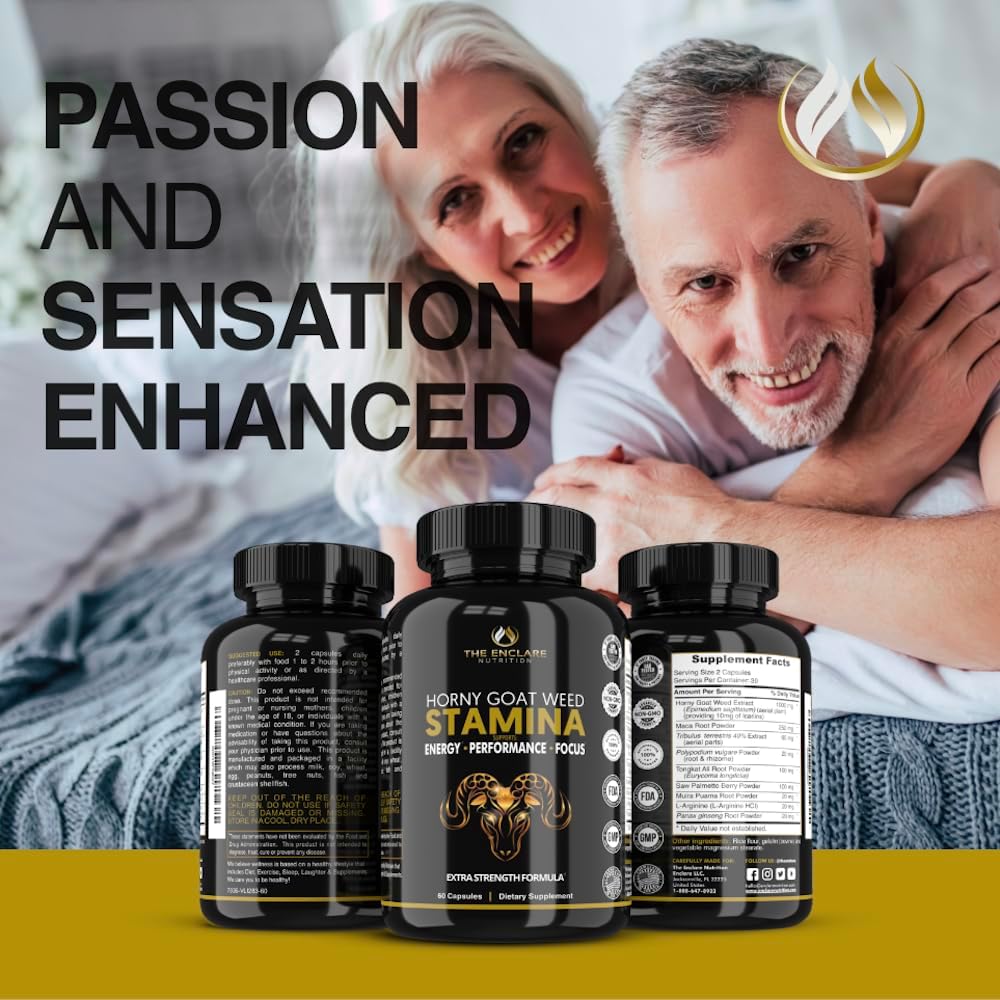 THE ENCLARE NUTRITION Horny Goat Weed for Men & Women with Maca Root Extract, Tribulus, L-Arginine, Ginseng