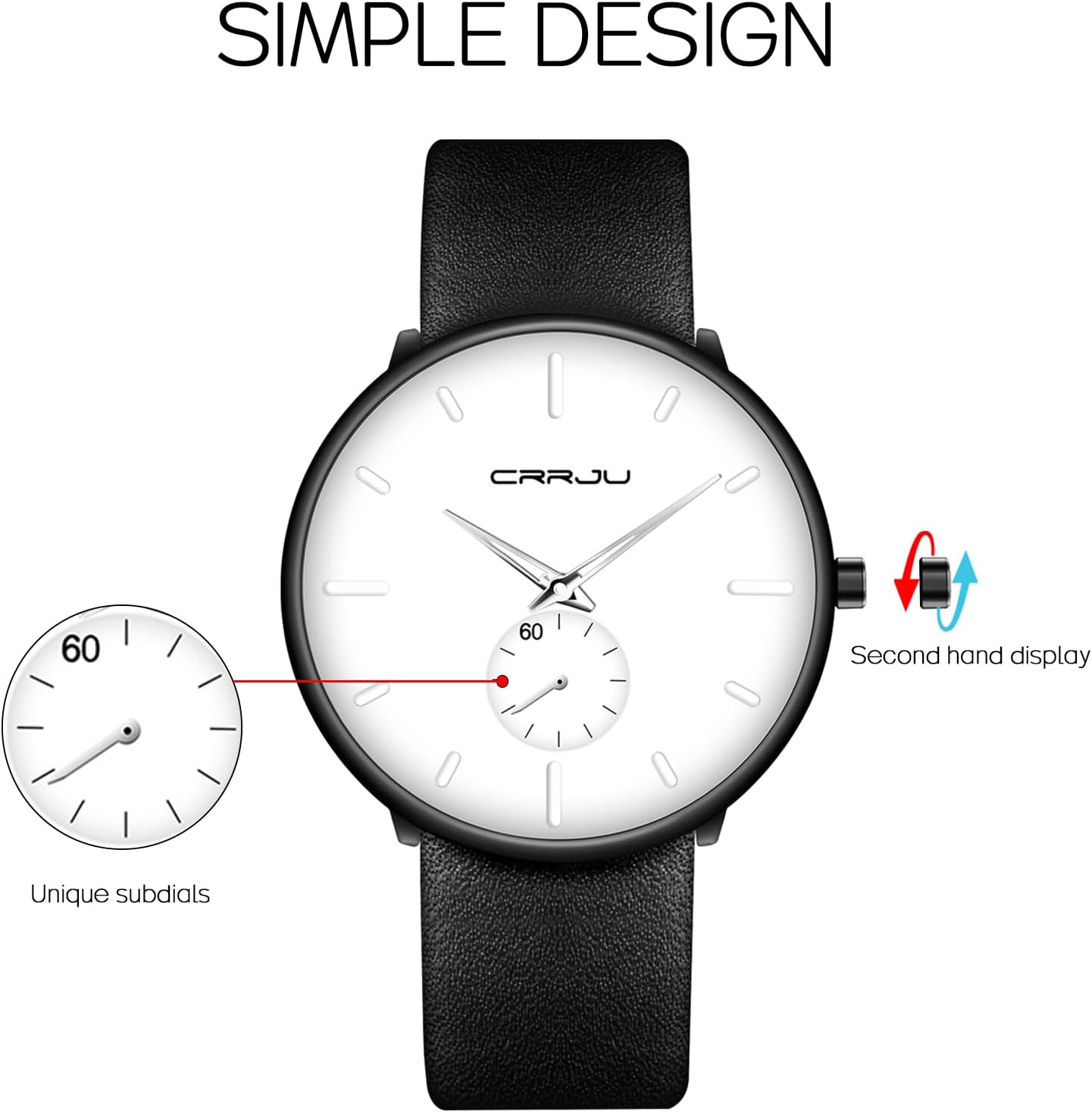 Mens Watches Ultra-Thin Minimalist Waterproof-Fashion Wrist Watch for Men Unisex Dress with Leather Band