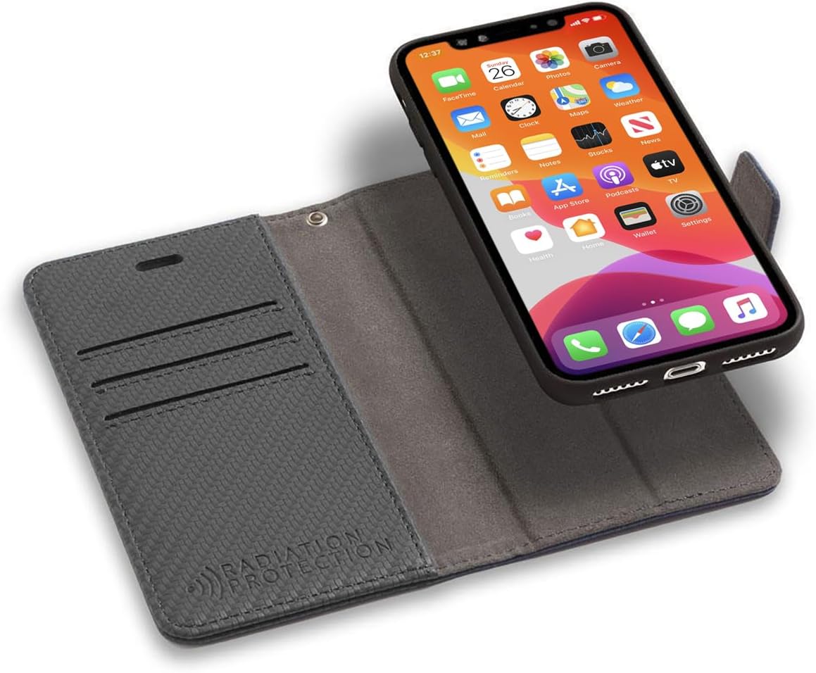 SafeSleeve EMF Blocking Wallet Case for iPhone 6/7/8, Black | EMF Blocker, Card Data Protection, Magnetic Closure, Leather Folio Protection for Daily Use