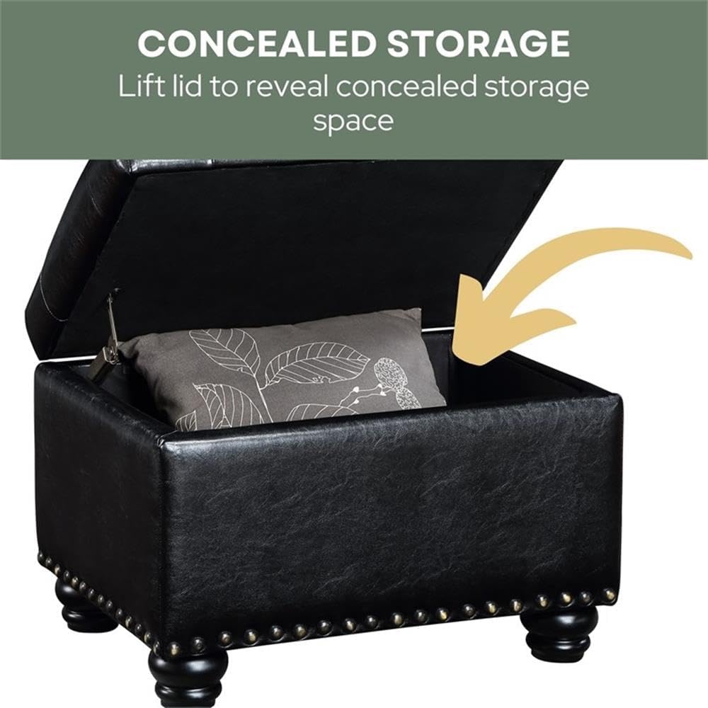 Convenience Concepts Designs4Comfort 5th Avenue Storage Ottoman 24" - Contemporary Foot Stool and Seat with Hinged Lid for Living Room, Dining Room, Office, Den, Espresso Faux Leather