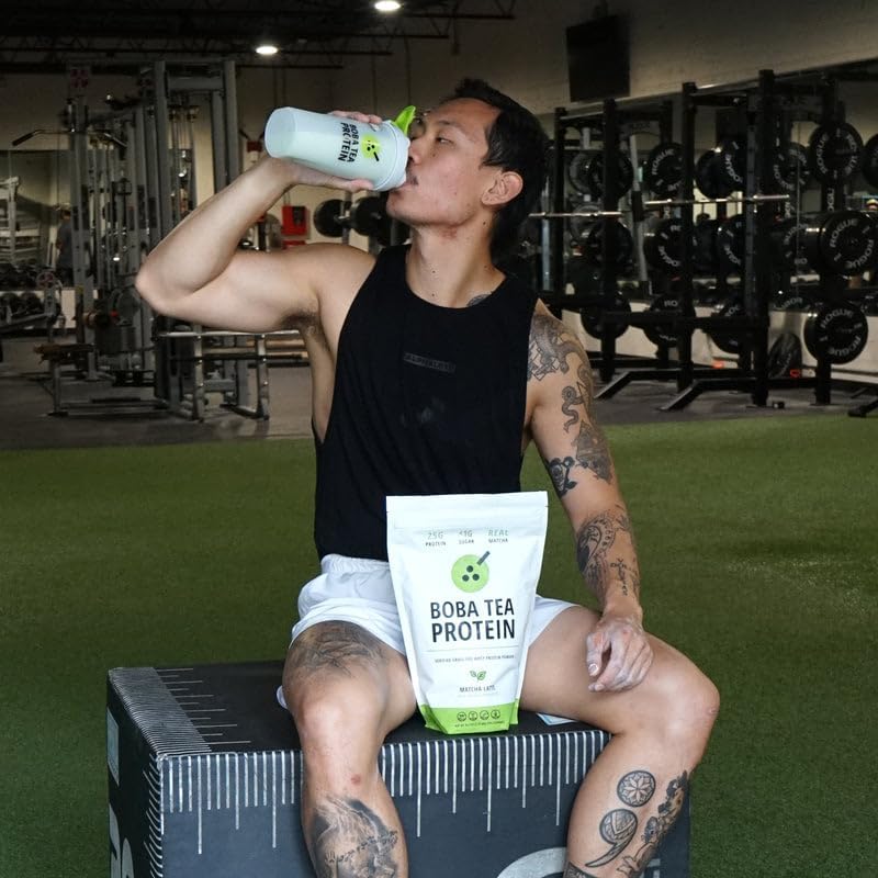 Boba Tea Protein Matcha Latte | 25g Grass-Fed Whey Protein Isolate Powder | Gluten-Free & Soy-Free Bubble Tea Protein Drink | Real Ingredients &