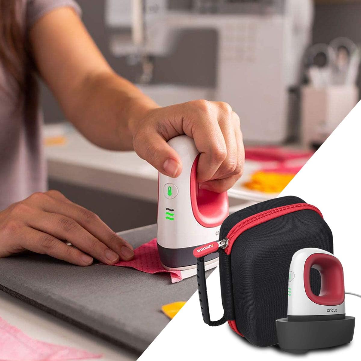 Aproca Case Compatible with Cricut EasyPress Mini Heat Press, Storage Portable Bag for Machine and Accessories -Black with Red Zipper (Case Only)