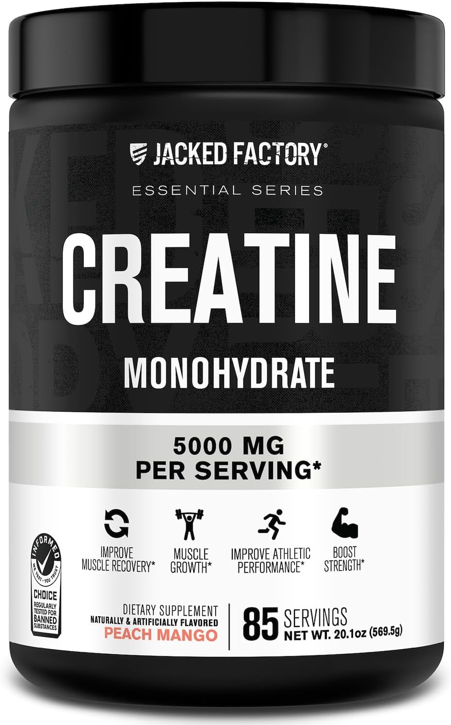 Jacked Factory Creatine Monohydrate Powder 425g - 5g Daily Micronized Creatine Monohydrate for Men and Women, Vegan-Friendly