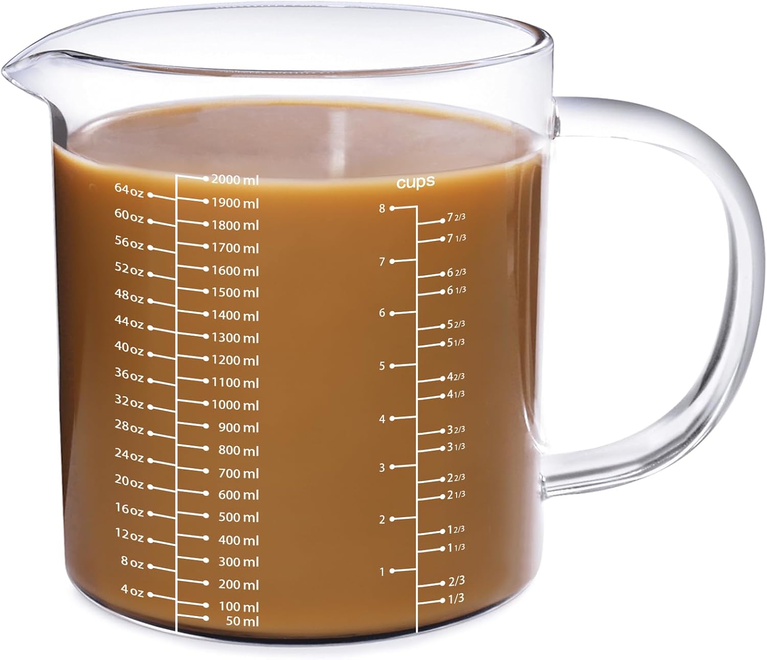 2 Cup Glass Measuring Cup, [Insulated handle, V-Shaped Spout], High Borosilicate Glass Measuring Cup for Kitchen or Restaurant, Easy To Read, 500 ML (0.5 Liter, 2 Cup)
