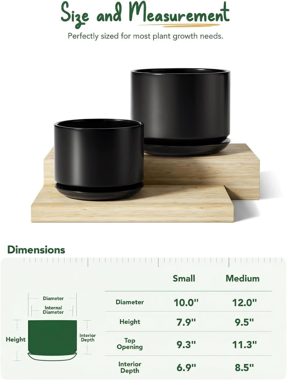 LE TAUCI Ceramic Plant Pots, 4.3+5.3+6.8 inch, Set of 3, Planters with Drainage Hole and Saucer, Indoor Flower Pot with Hole Mesh Pad, Gifts for Mom