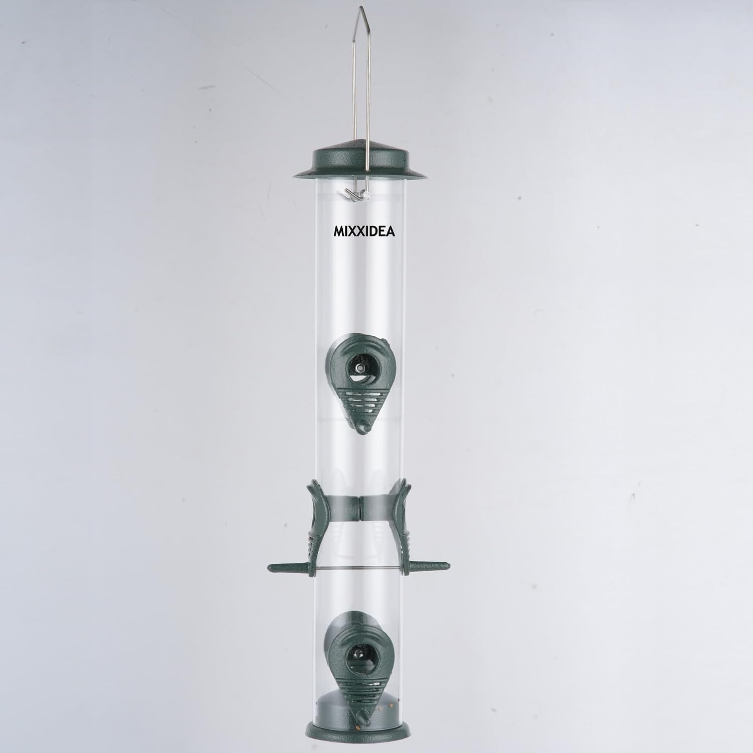 MIXXIDEA 1PK Metal Bird Feeders with 6 Feeding Ports, Tube Bird Feeder with Steel Hanger, Hard Plastic Wild Bird Feeder for Outdoors Hanging