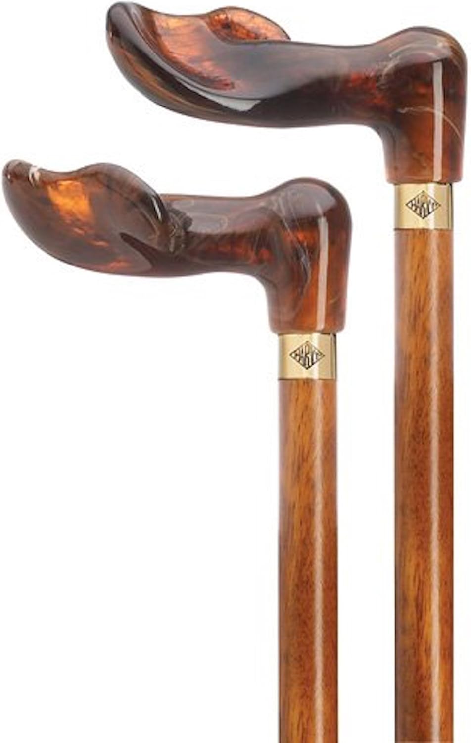Unisex Amber/Walnut Palm Grip Cane – 36" Cherry Hardwood Shaft, Acrylic Handle, Stylish Walking Cane with Rubber Tip for Men & Women