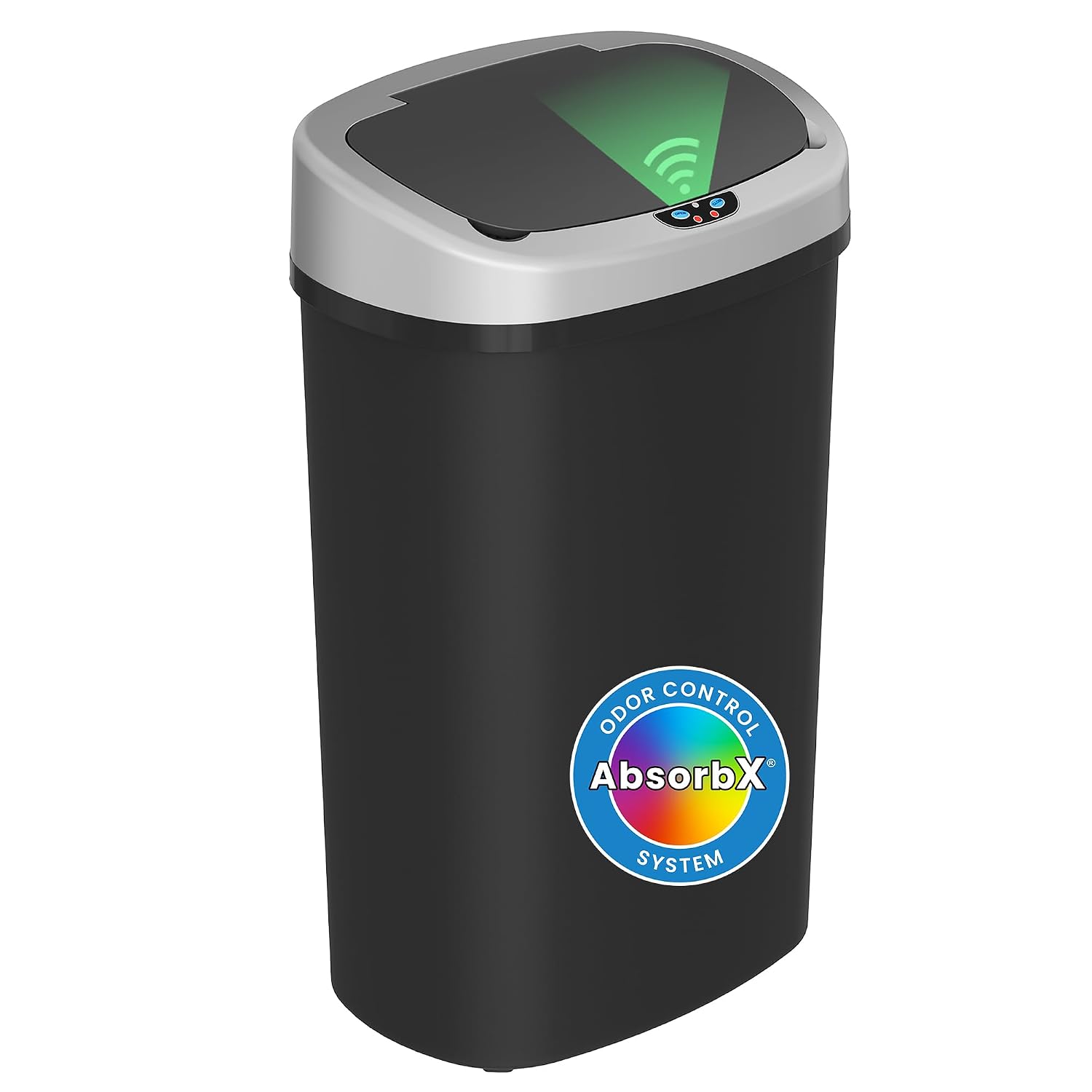 iTouchless 50 Liter / 13 Gallon Kitchen Trash Can with Lid & Deodorizer – Motion Sensor Semi-Round Stainless Steel Garbage Bin for Home, Office, or Garage – Slim, Wide Opening Large Capacity Design