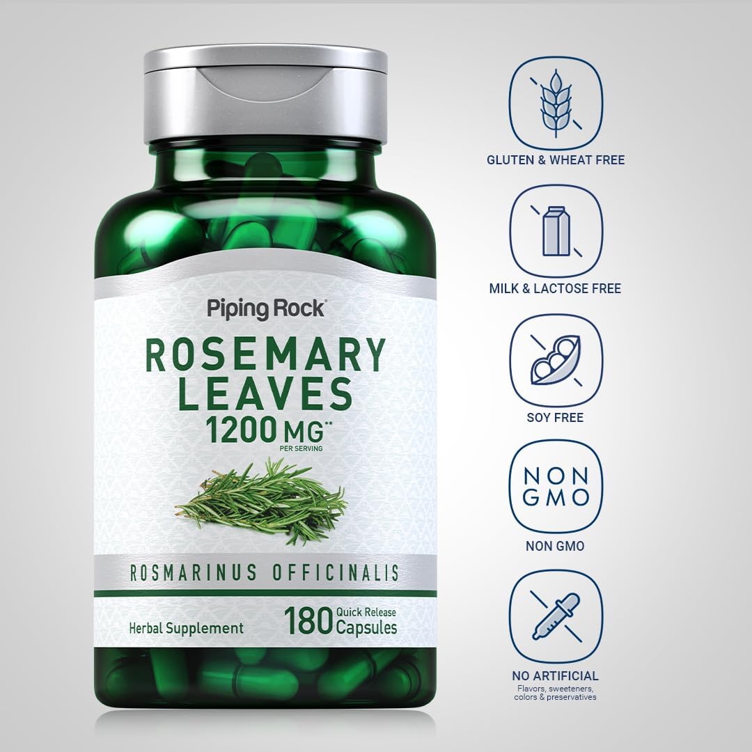 Piping Rock Rosemary Leaves | 180 Capsules | Herbal Leaf Extract Supplement | Non-GMO, Gluten Free