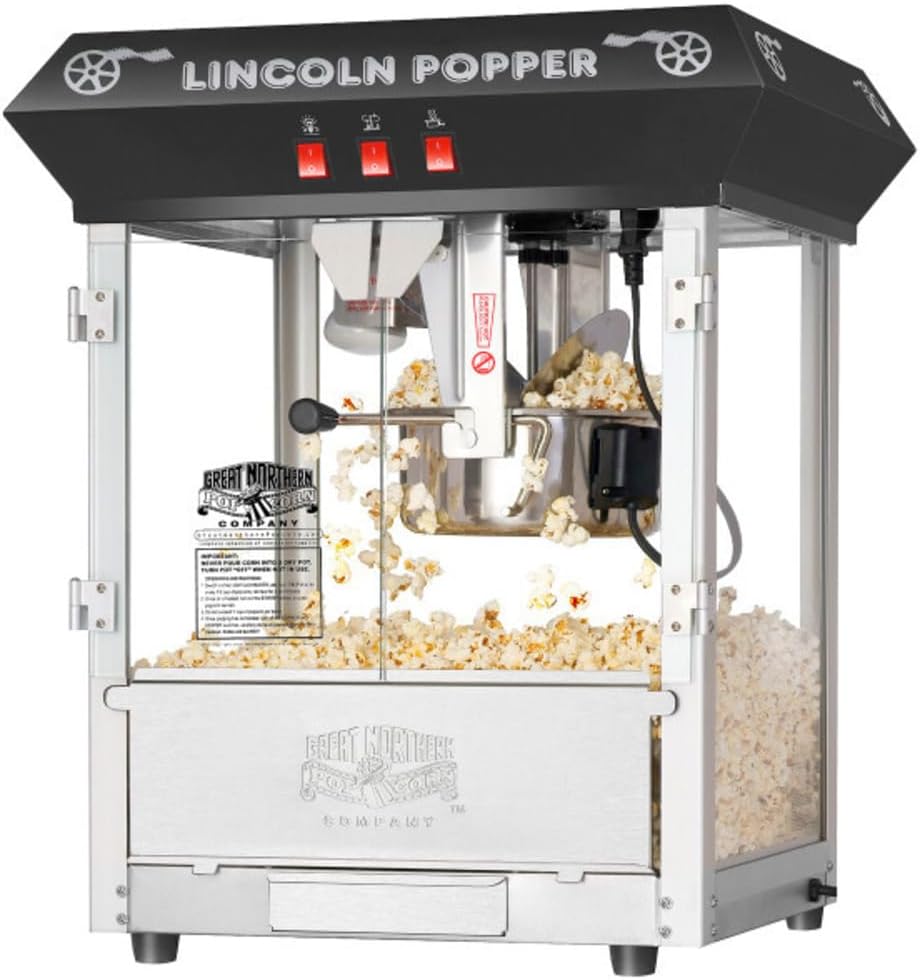 Lincoln Popcorn Machine - 8oz Popper with Stainless-Steel Kettle, Reject Kernel Tray