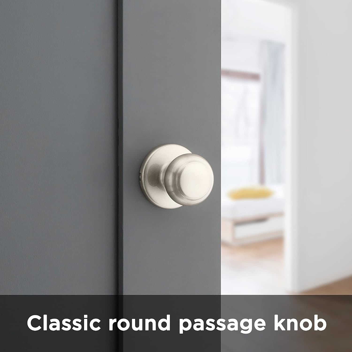 Kwikset Cove Interior Privacy Door Knob with Lock, Door Handle For Bathroom and Bedroom, Satin Nickel Keyless Turn Lock Doorknob, with Microban Protection
