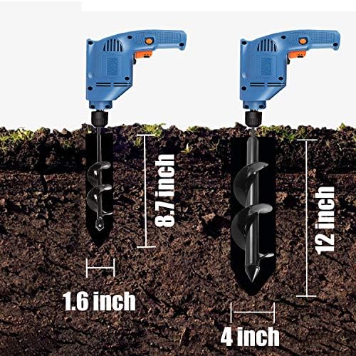 Auger Drill bit for Planting 1.6x8.7& 4x12 Garden Auger Spiral Drill Bit,Bulb & Bedding Plant Augers,Plants Drill bit for 3/8” Hex Drive Drill