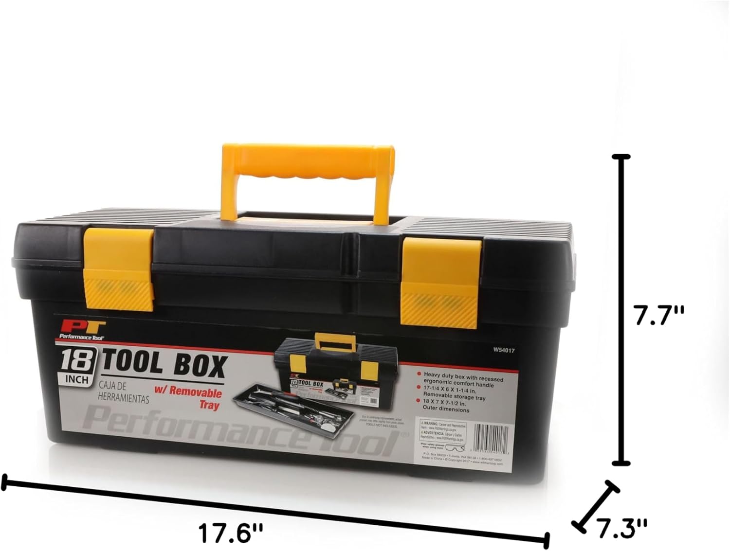 Performance Tool W54026 26 in. Steel Tool Box with Removable Tote | Heavy duty steel storage box and organizer. Recessed ergonomic comfort handle. Strong double latch with padlock eyehole