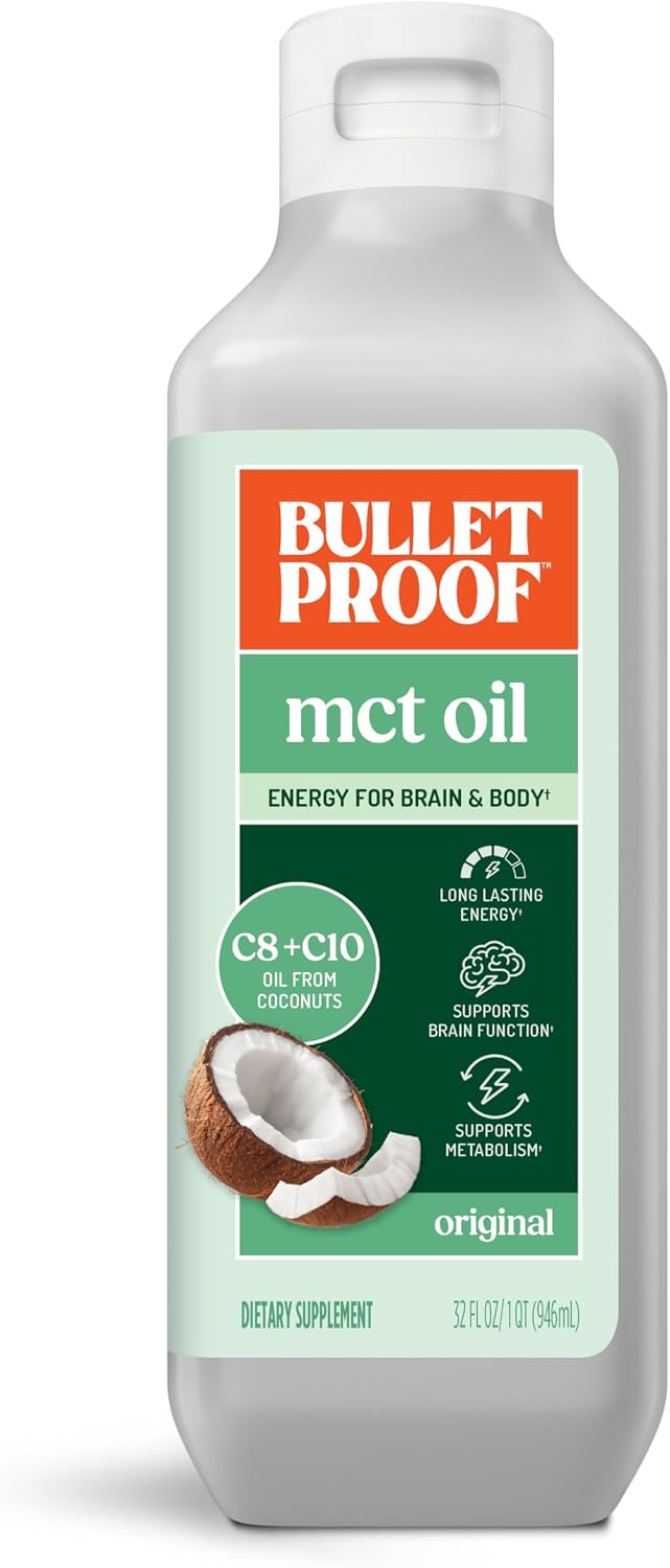 Bulletproof C8 & C10 MCT Oil, 100% Pure Coconut Oil, Unflavored, 16 oz | Triple-Distilled for Sustained Keto Energy, No Additives or Fillers, Non-GMO