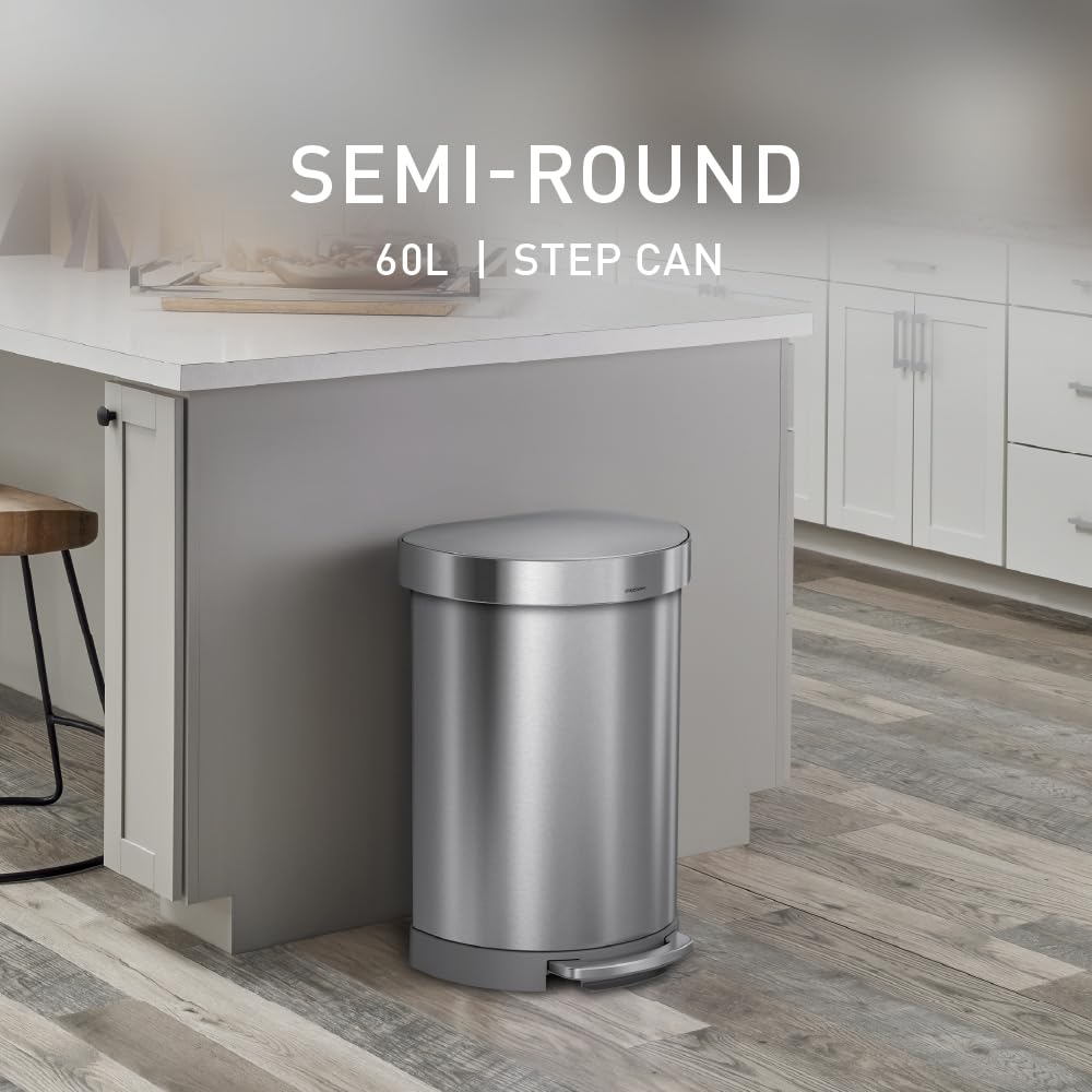 simplehuman 45 Liter / 12 Gallon Semi-Round Automatic Sensor Trash Can, Brushed Stainless Steel