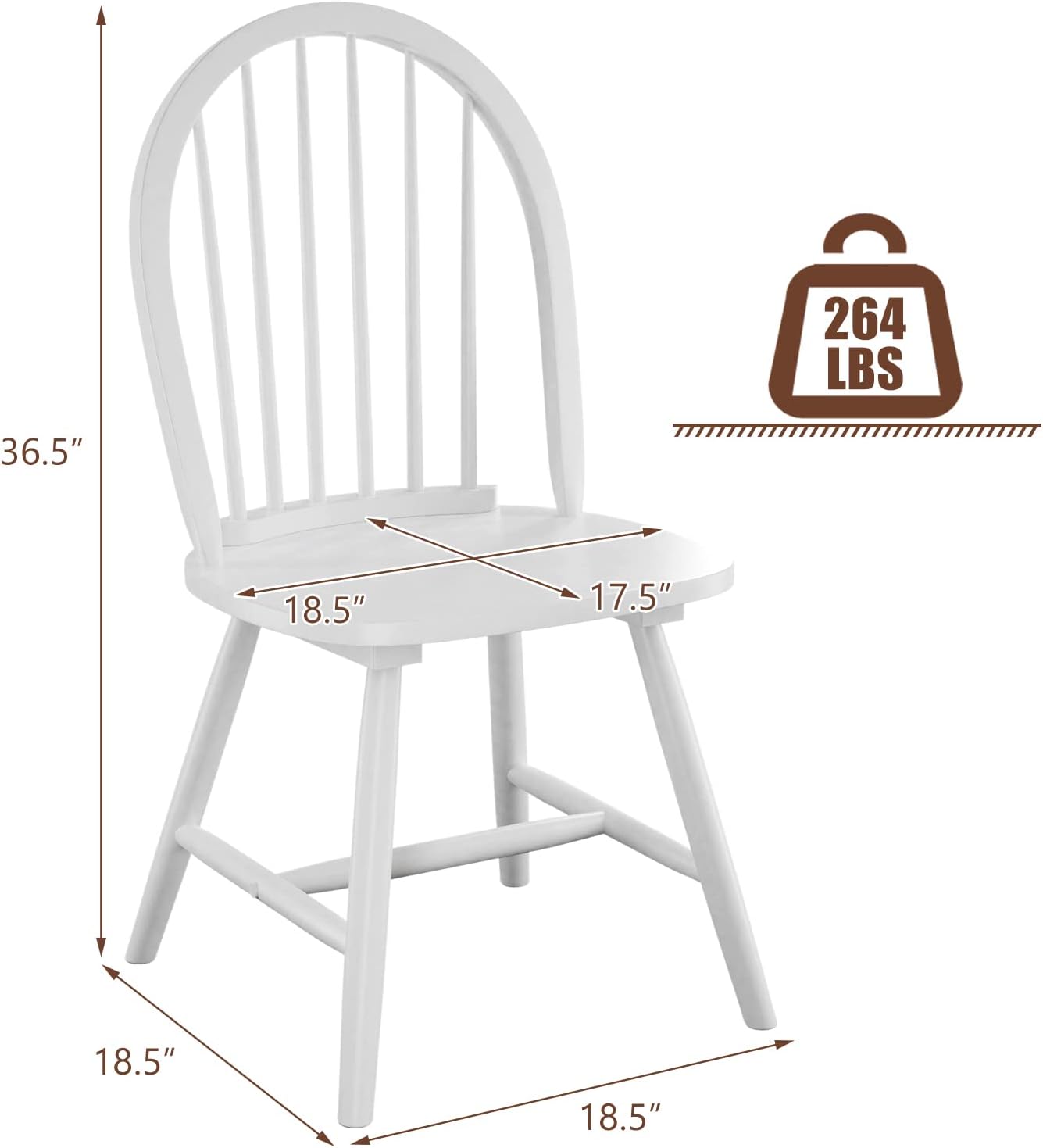GIANTEX Wood Dining Chairs Set of 4, Windsor Chairs with Solid Wood Legs, High Spindle Back, H-Shaped Crossbars