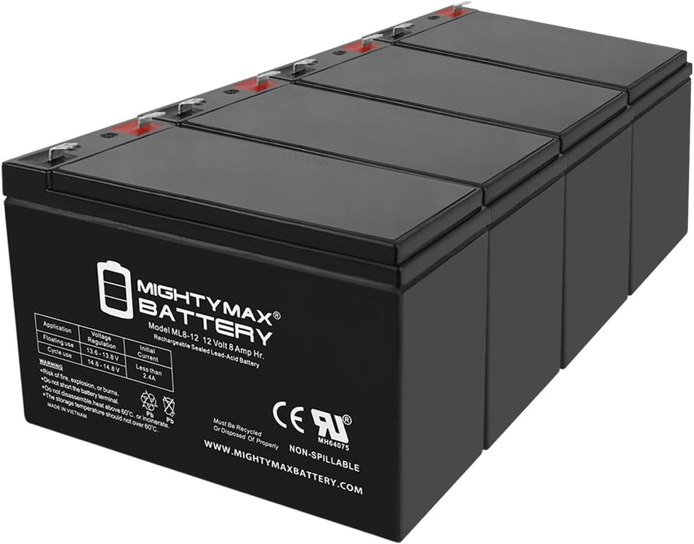 ML8-12 - 12 Volt 8 AH, F1 Terminal, Rechargeable SLA AGM Battery