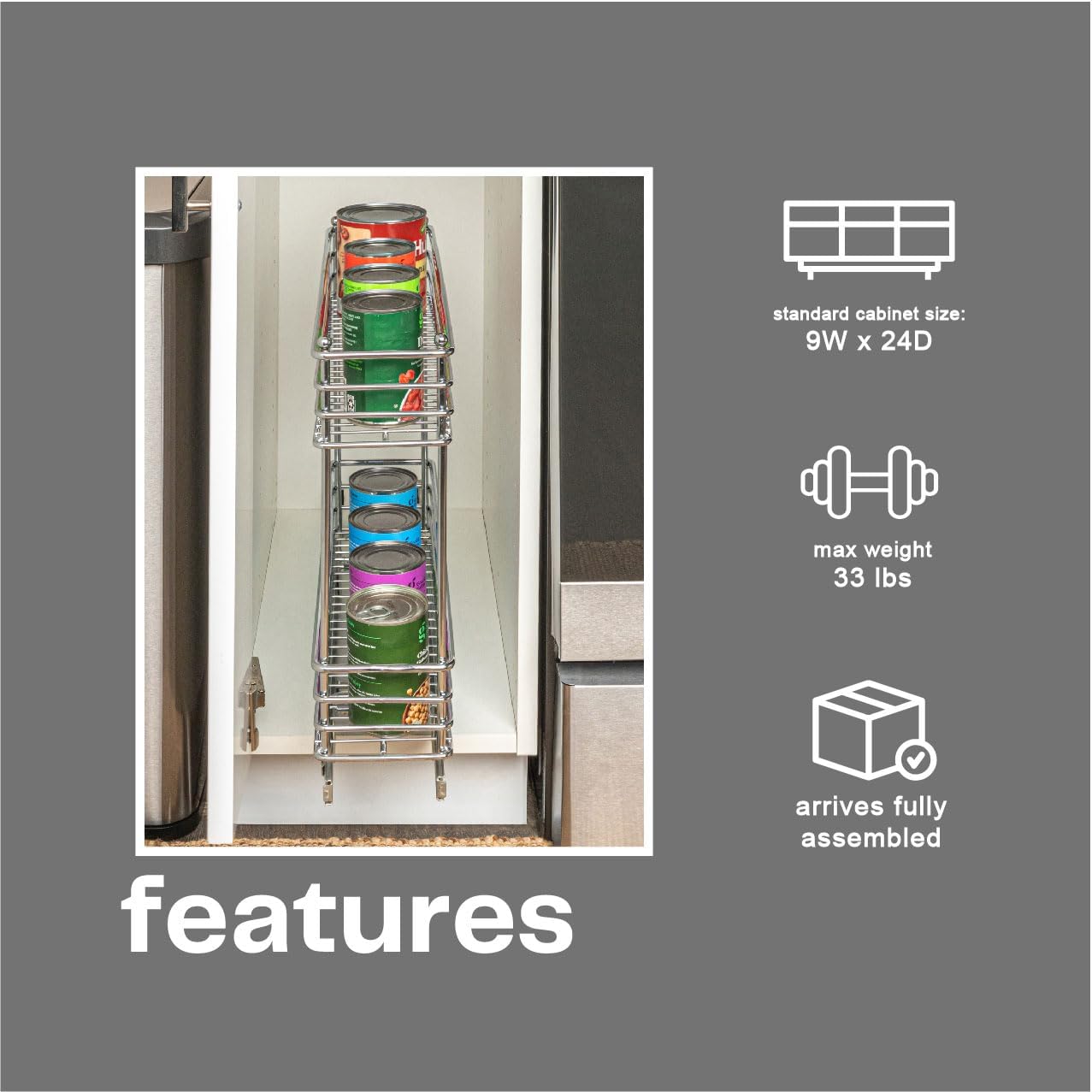 Household Essentials Glidez 2‑Tier Multipurpose Chrome‑Plated Steel Pull‑Out/Slide‑Out Under Cabinet Organizer, Chrome Finish