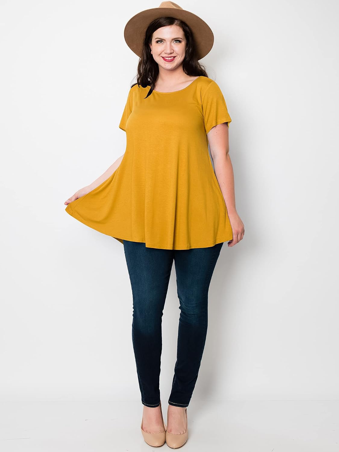 Lock and Love Women Solid Short Sleeve/Sleeveless Tunic for Leggings Swing Tunic Flare Tank Tops S-5XL Plus Size Made in USA