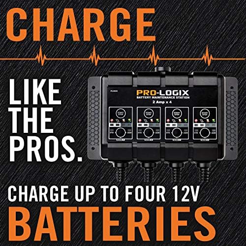 Clore Automotive PL4020, Pro-Logix 4-Bank, 8-Amp (2-Amp Per Bank) Fully Automatic Smart Charger, 12V Battery Charger, Battery Maintainer, Desulfator with Temperature Compensation, Black