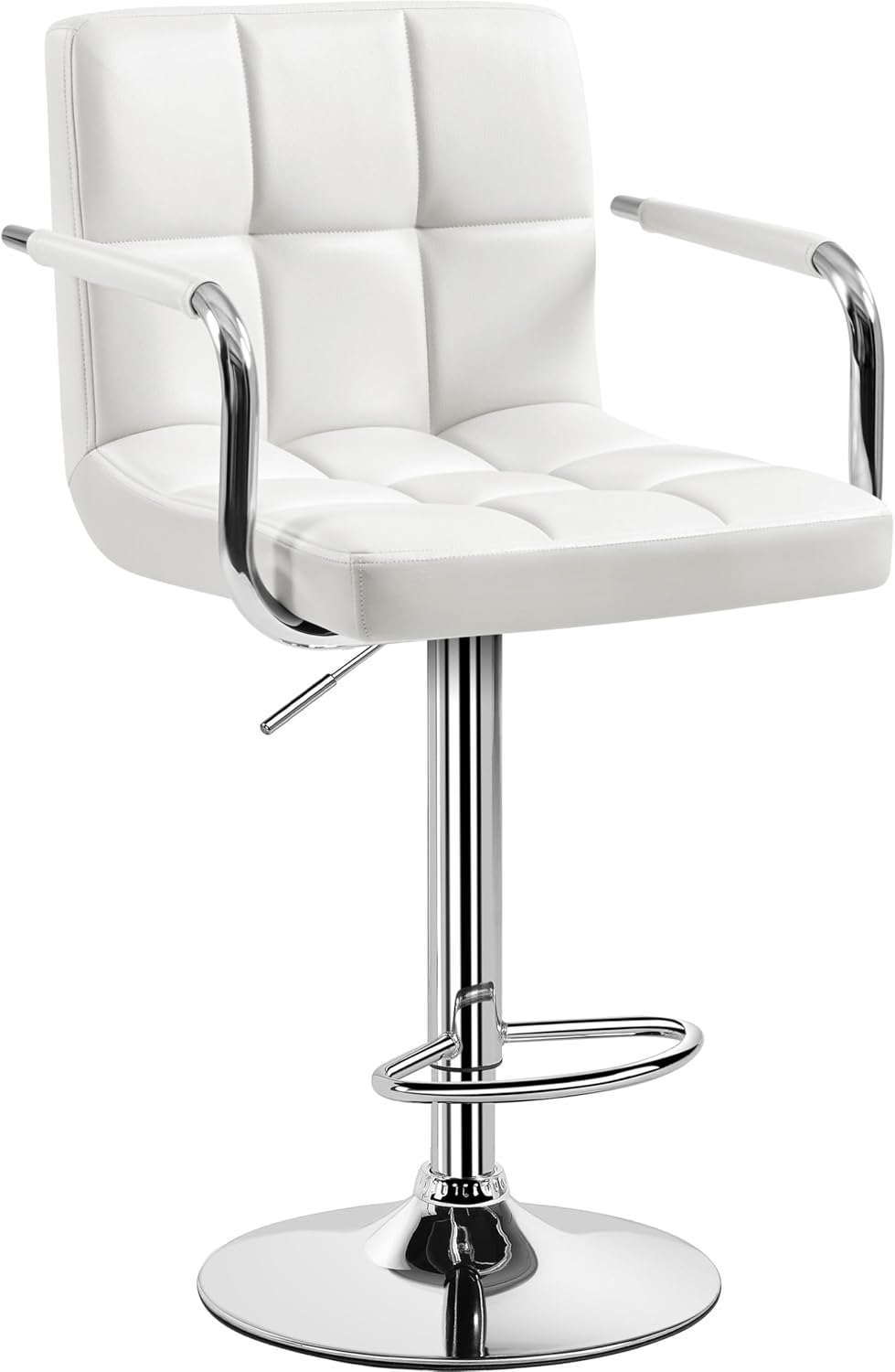 Yaheetech Bar Stools Set of 2, Swivel with Backs, Adjustable Height, White | 360° Swivel Barstools Feature Padded PU Leather Seats, Supportive Backs, 300 lb Capacity for Kitchen Islands