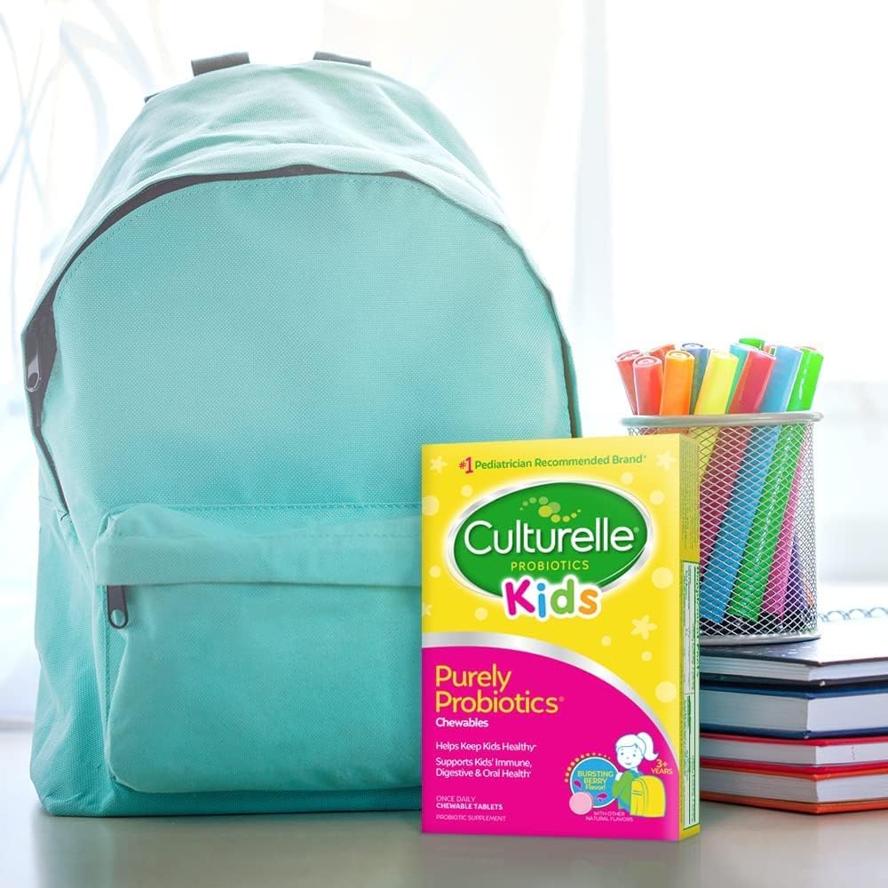 Culturelle Daily Chewable Probiotics for Kids Ages 3+, Berry Flavor, 30 Ct | From the #1 Pediatrician Recommended Brand± Promotes Digestive Gut Health, Oral Care & Immune Support* 5B CFUs, Gluten Free