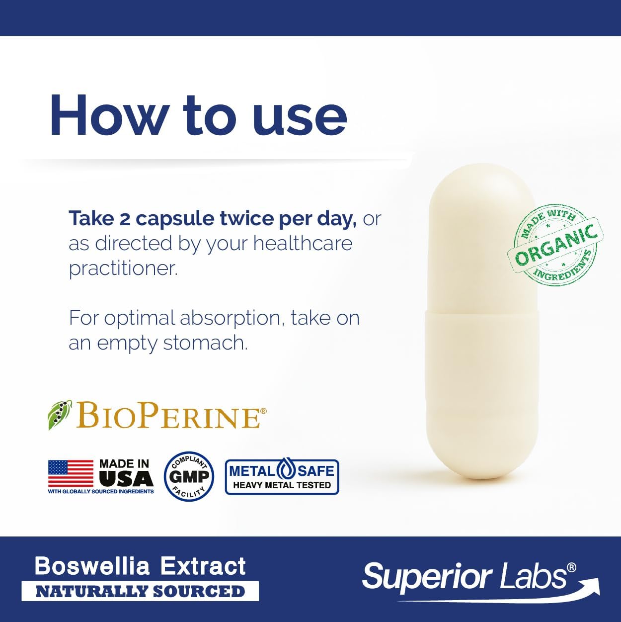 Superior Labs Boswellia Serrata Extract 500mg – 65% Boswellic Acids, Pure Non-GMO, Zero Fillers, Indian Frankincense