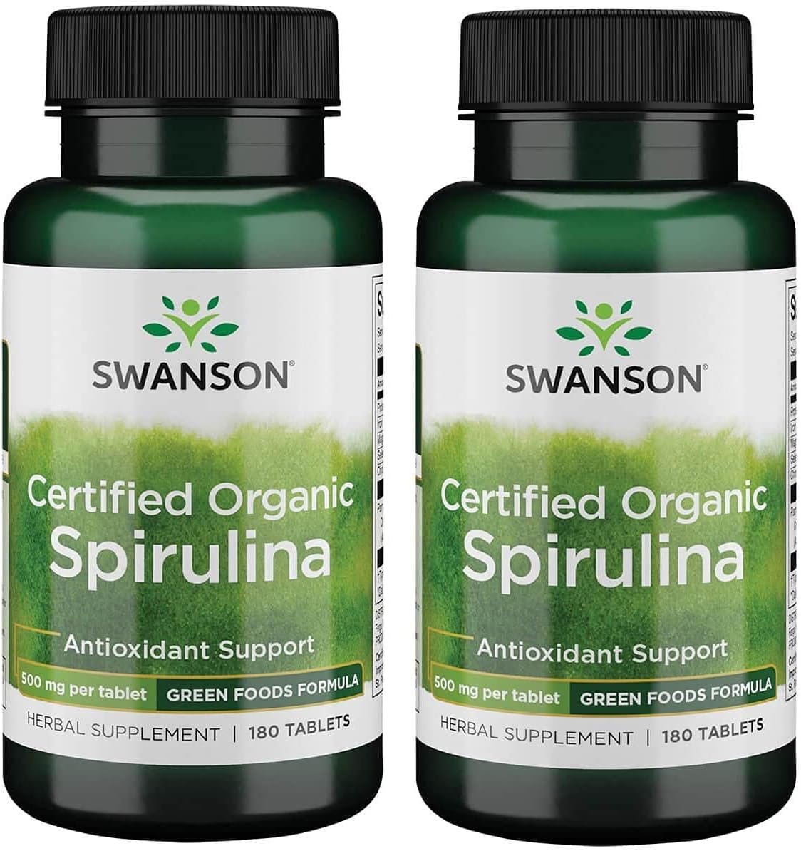 Swanson Certified Organic Spirulina 500 Milligrams 180 Tabs | Most Potent and Digestible Protein Source Among Green Foods; Supports Toxin Removal and Cardiovascular Health; Organic