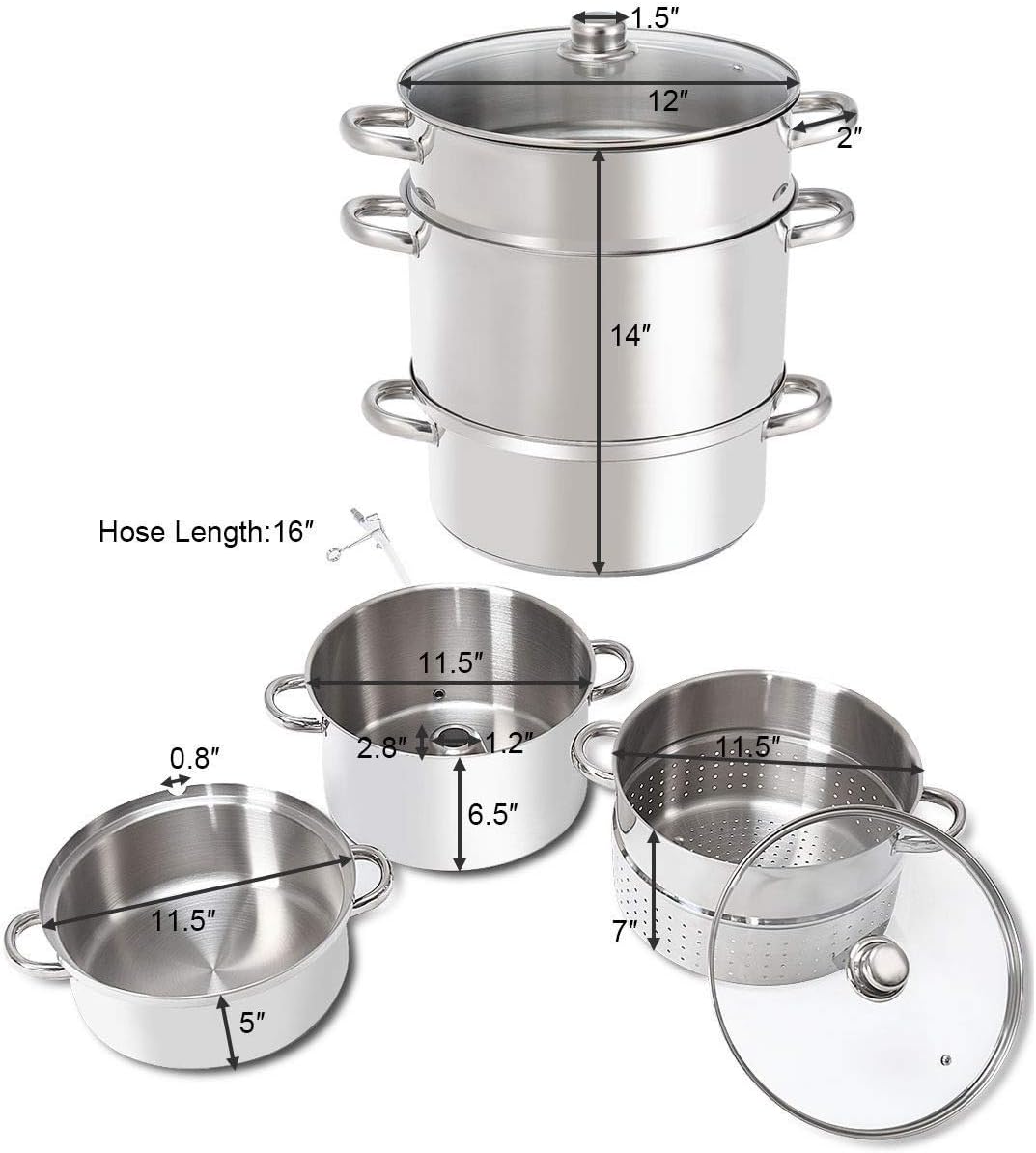 WATERJOY 11 Qt Steamer Jucicer, Stainless Steel canner cookware For Food Vegetables Fruit