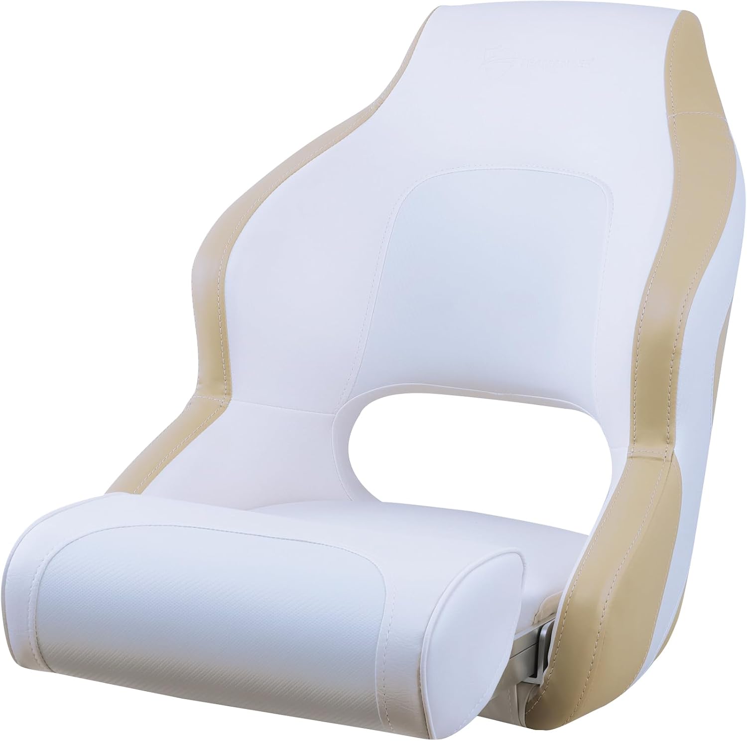Seamander Boat Captains Chair,Captain Bucket Seat with Flip Up Bolster,Integral Rotomolded Frame, Premium EPDM Foam Material, Marine Grade Vinyl (A-White/Charcoal)