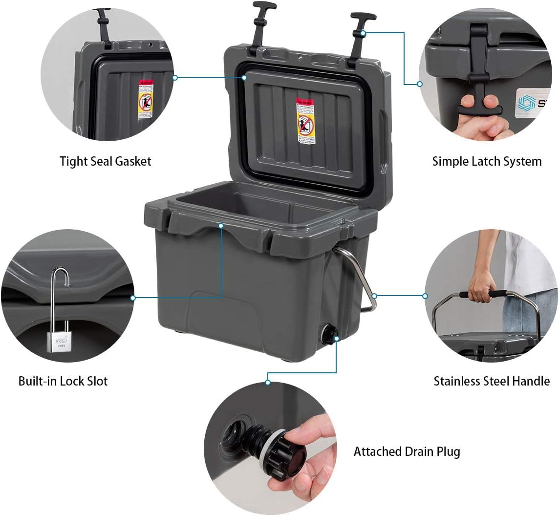 Goplus 16 Quart Cooler, 24-Can Capacity Ice Chest with 2 Cup Holders, 3-5 Days Ice Retention, Portable Insulated Ice Box for Camping