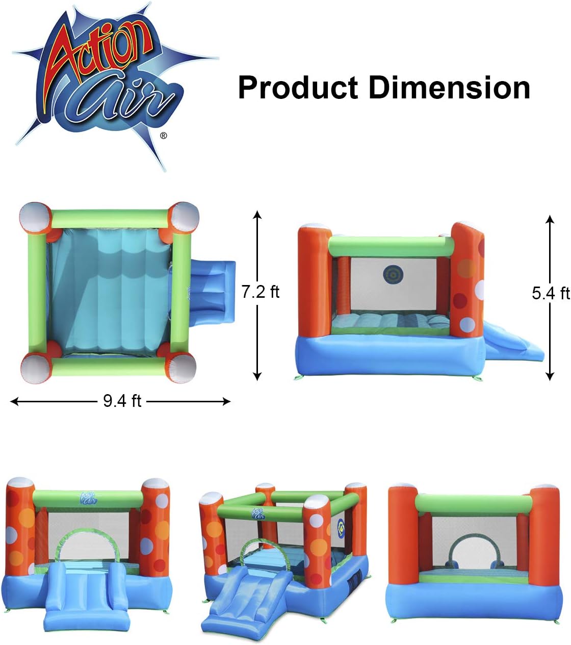ACTION AIR Bounce House, Inflatable Bounce House with Air Blower, Bouncy Castle with Durable Sewn and Extra Thick, Family Backyard Jump House