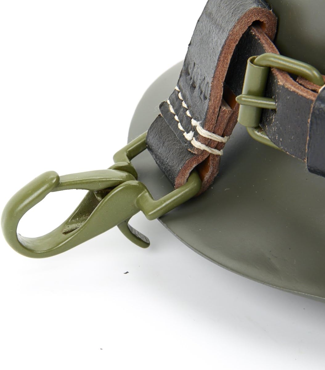 German WWII Helmet Black Leather Carry Strap with Metal Fittings (Helmet not included)