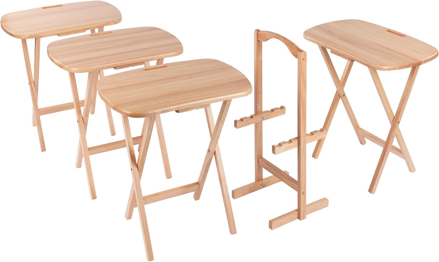 Winsome Lucca Set of 4 Foldable Snack Tables with Storage Rack, Walnut, 26" | Easy to Store Portable Fold Up Table Set for Kitchen, Living Room TV Dining, Crafts, Puzzles, Work From Home
