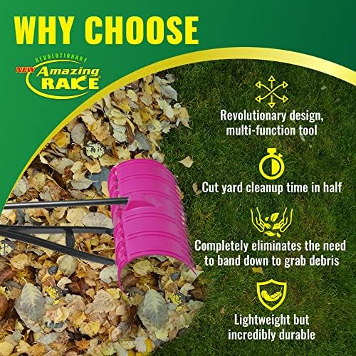 Back Saving Garden Rake ― Leaf Rakes for Gardening ― Leaf Picker Upper ― Heavy Duty Leaves Claw & Rakes Lawns Garden Tool ― Easy Leaf & Grass Grabber Without Bending Over ― Yellow