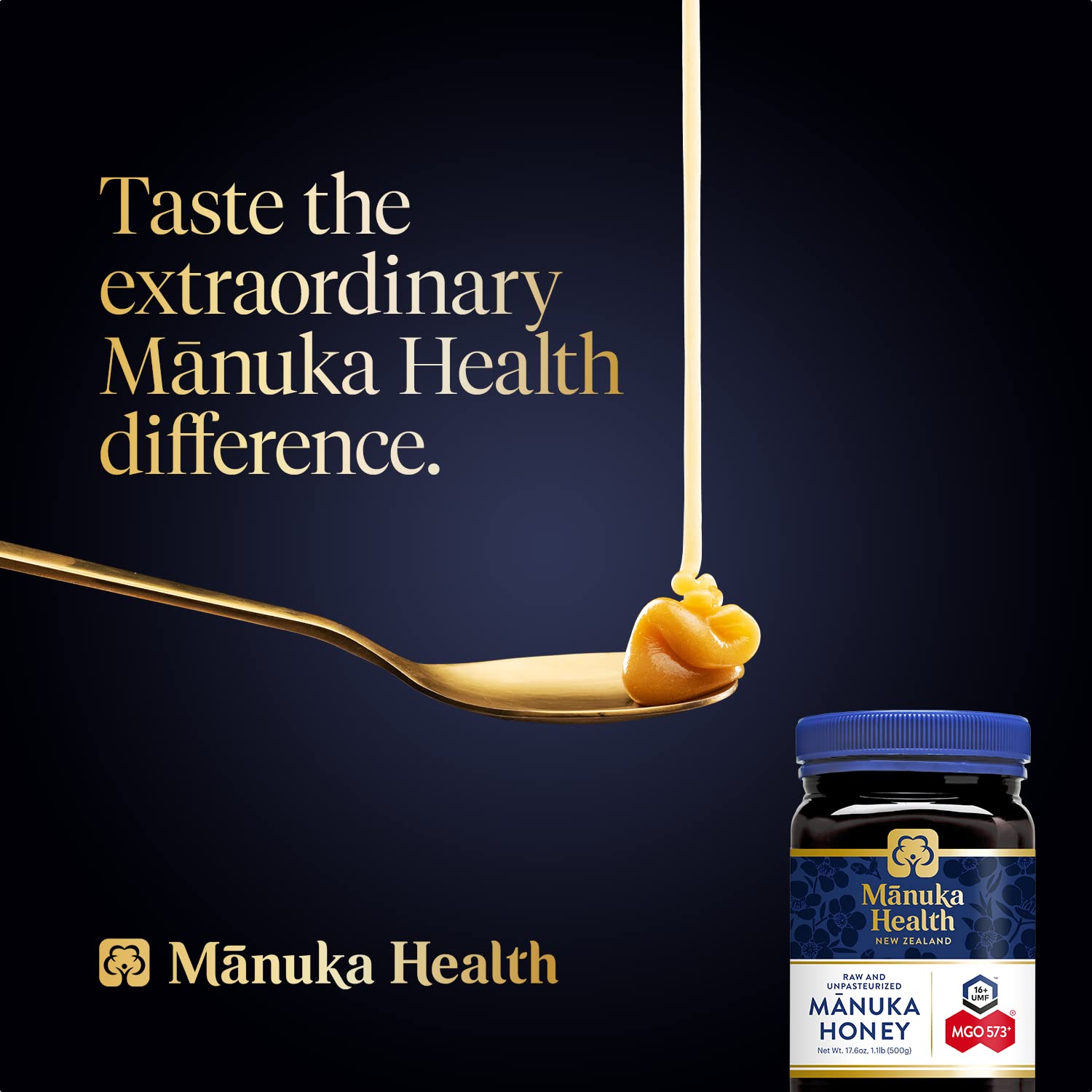 Manuka Health UMF 16+/MGO 573+ Manuka Honey (250g/8.8oz), Superfood, Authentic Raw Honey from New Zealand