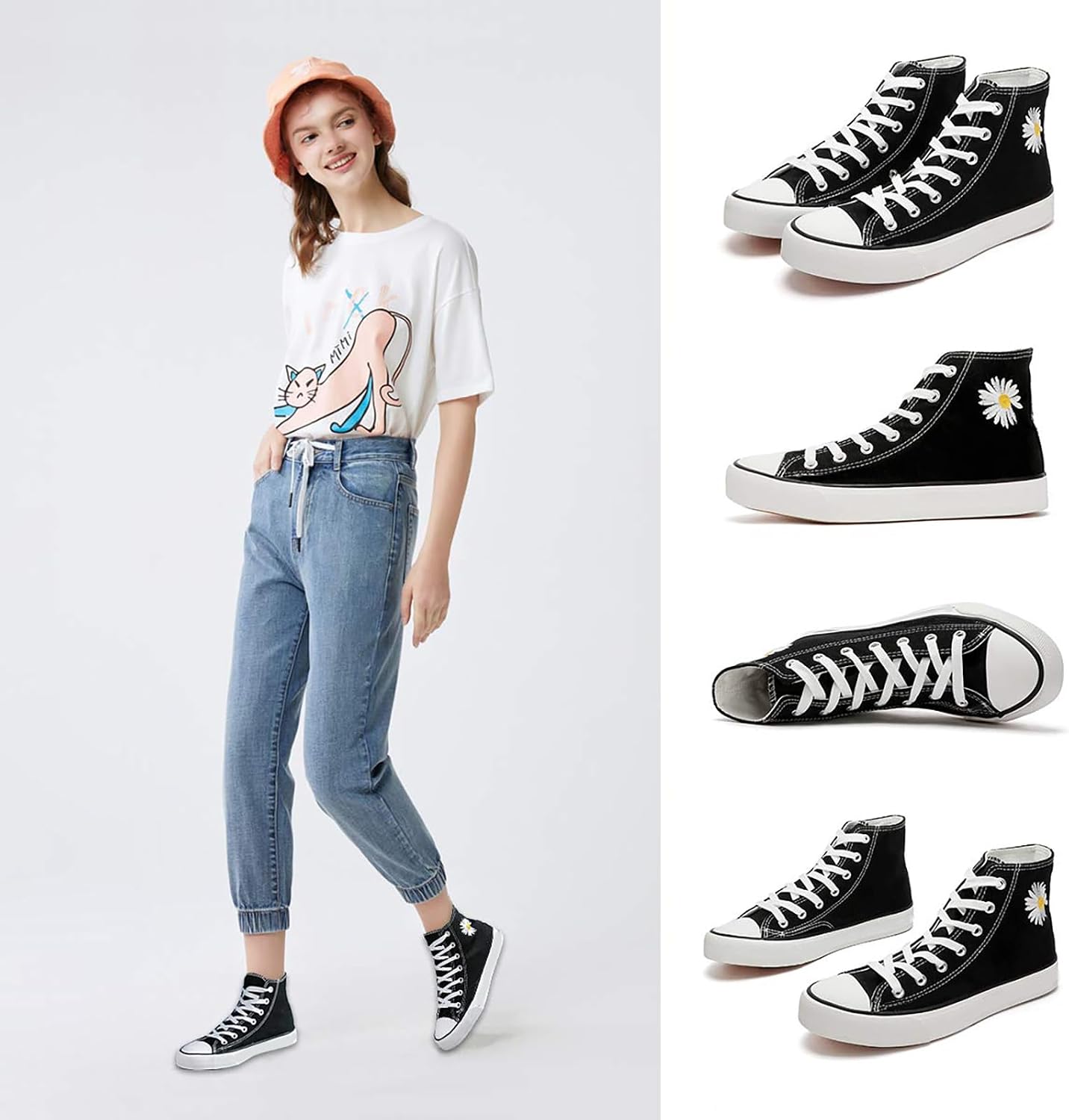 Womens Canvas Sneakers High Top Lace ups Casual Walking Shoes