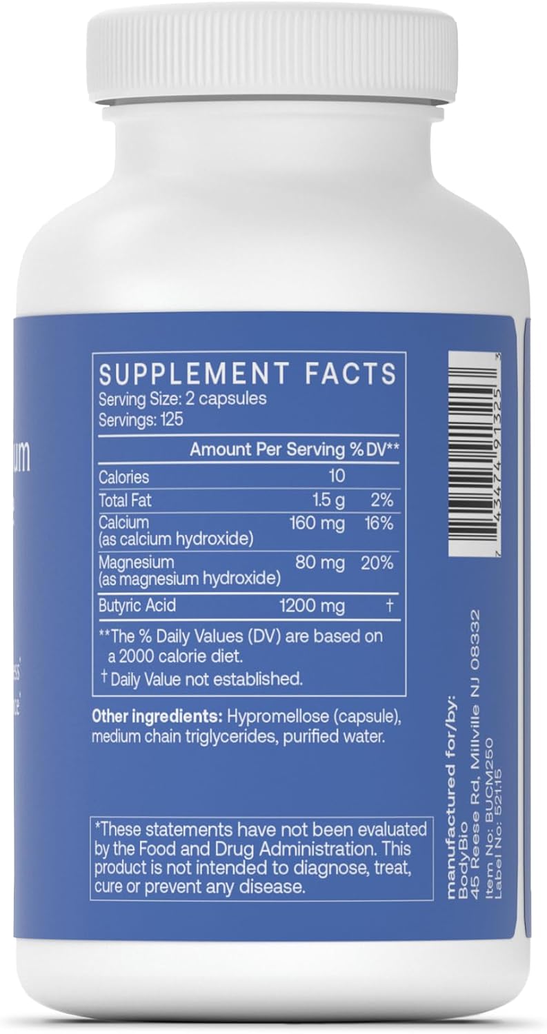 BodyBio Butyrate Calcium Magnesium - Postbiotic for Gut & Digestive Support | Gut Health, Digestive Support, Bloating, Gas & Constipation Relief, Leaky Gut Repair