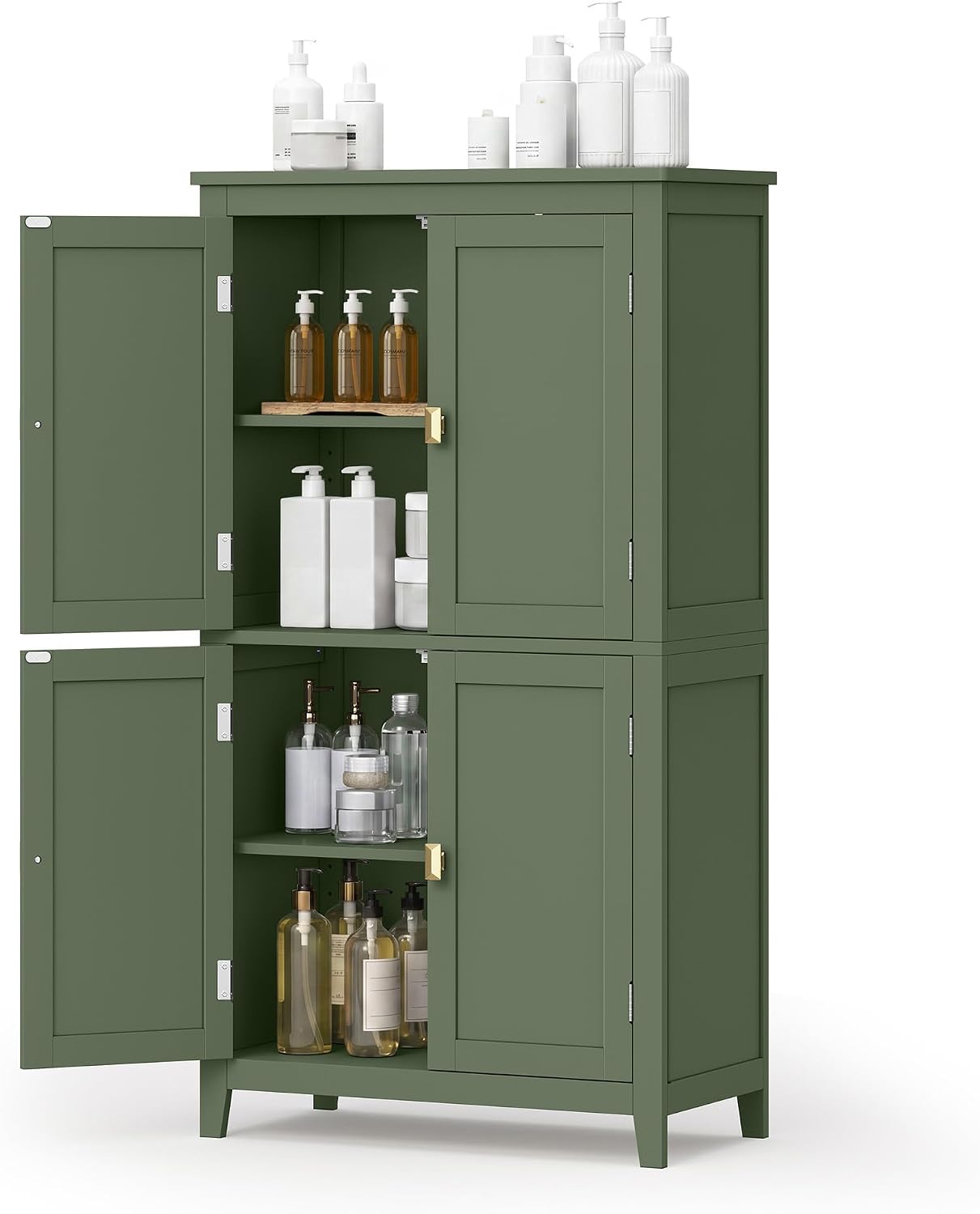SONGMICS HOME Freestanding Storage Cabinet, Floor Cabinet with Elevated Legs, Metal Handles, for Living Room, Kitchen, Bathroom, Green