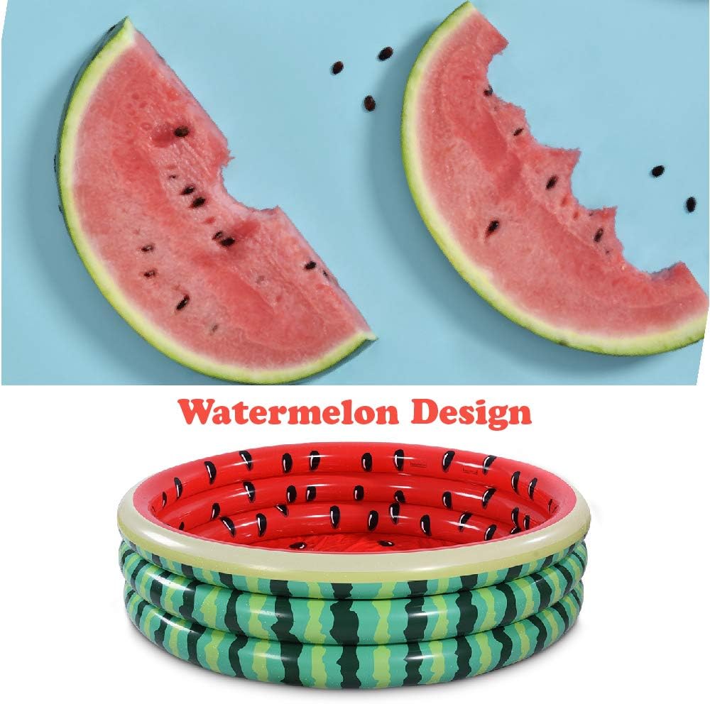 Kiddie Watermelon Baby Pool – 60”x15” Inflatable Ball Pit for Toddlers Outdoor & Baby Swimming Play for Backyard, Durable Blow-Up Design