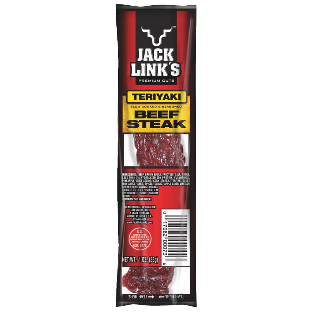 Jack Link's Teriyaki Beef Steak - Ready to Eat Real Meat Protein Snack - 9g Protein per Serving - Made with 100% Real Beef - 1 oz Meat Snack