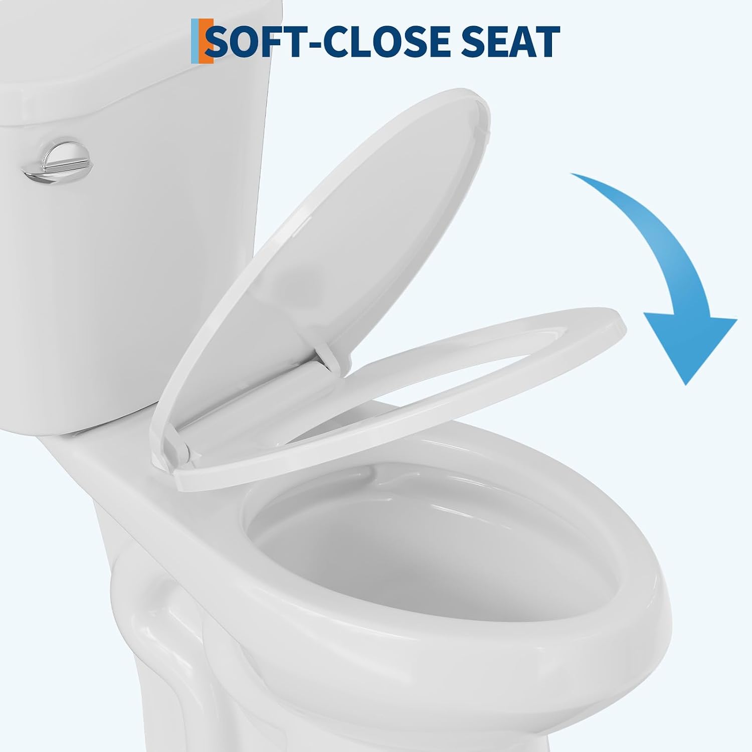 Two-Piece Toilets for Bathrooms, Comfort ADA Toilet with 19" Height, Elongated with Soft Close Seat, Power Flush 1.28 GPF
