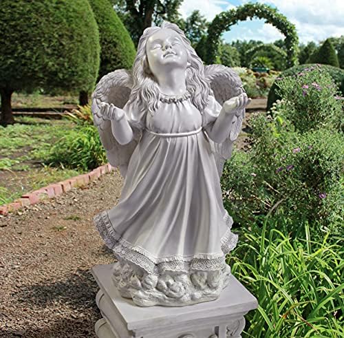 Design Toscano In Grace Girl Child Angel Memorial Indoor/Outdoor Garden Statue, 14 inches wide, 24 inches tall, Cast Stone Resin, Antique Stone Finish