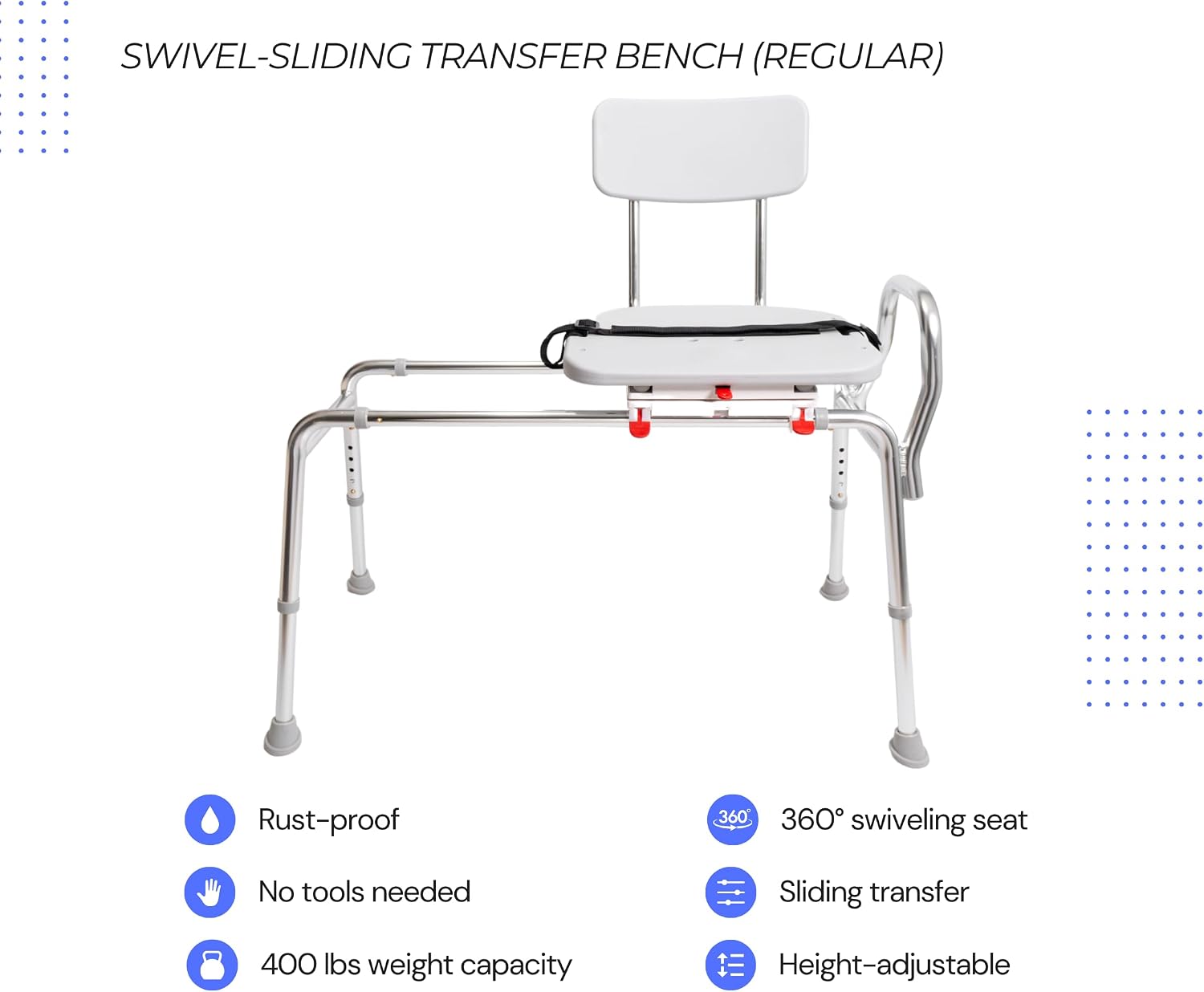 Tub Transfer Bench with Swivel Seat, for Elderly & Disabled, Standard | Eagle Health Supplies Sliding Shower Chair for Inside Shower, FSA/HSA eligible, Height Adjustable, 77662