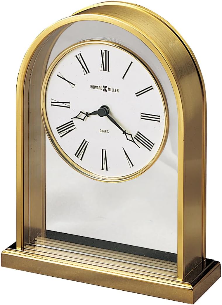 Howard Miller Reminisce Table Clock | Polished Brass Finish, Quartz Movement, Roman Numeral Analog Dial
