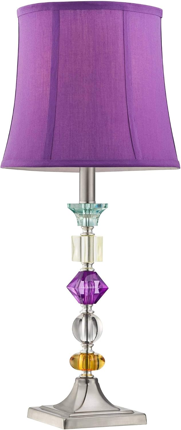 Bohemian 21" High Table Lamp Glass Stacked Traditional Modern Colored | Orchid Pink Chic Multi Kids Girls Living Room Bedroom Bedside House Nightstand Office Home Family Bell Shade