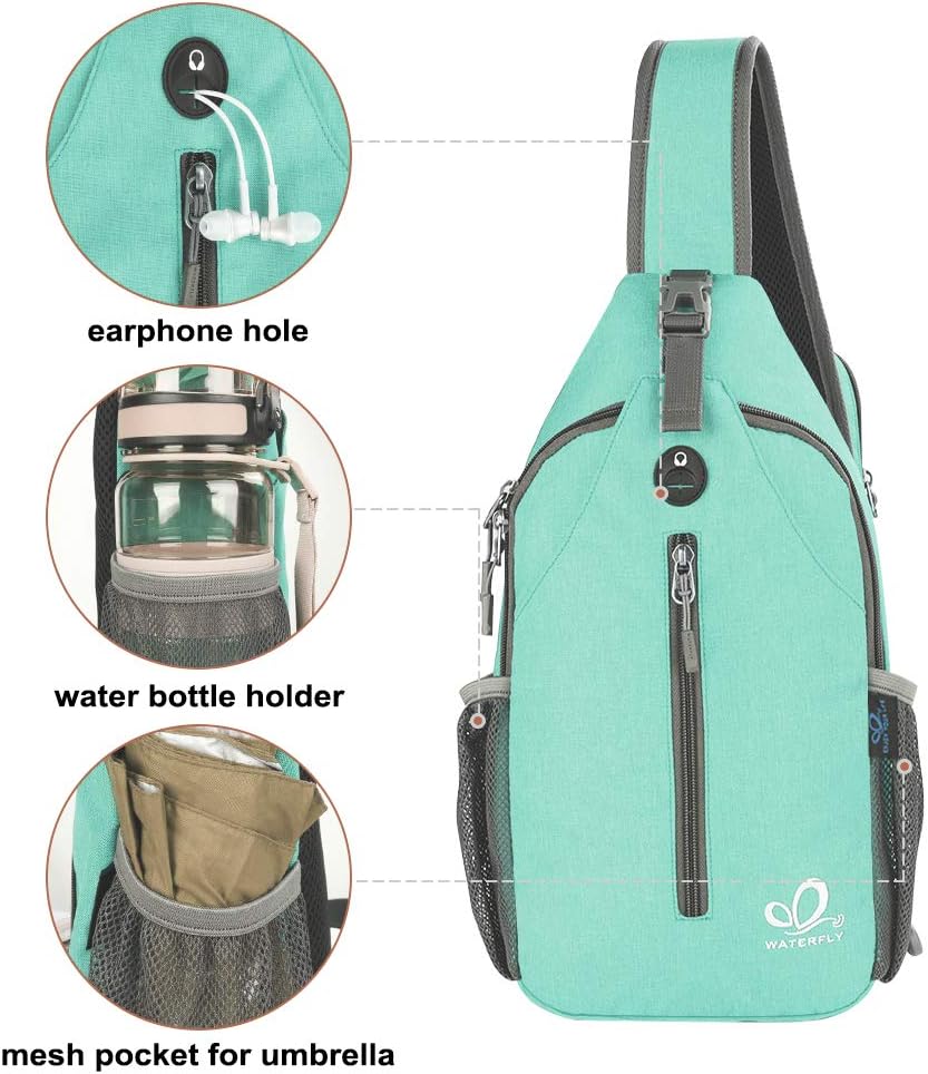 WATERFLY Crossbody Sling Backpack Sling Bag Travel Hiking Chest Bag Daypack (Black) | Small Hiking bag,Multi-compartment storage,Water-resistant,Breathable back pad,Reversible adjustable shoulder strap