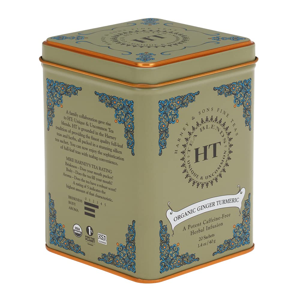 Harney & Sons HT Organic Supreme Green Tea, 20 Sachets, Tea Tin | Organic green tea with 20 sachets in a reusable tea tin. Caffeinated.