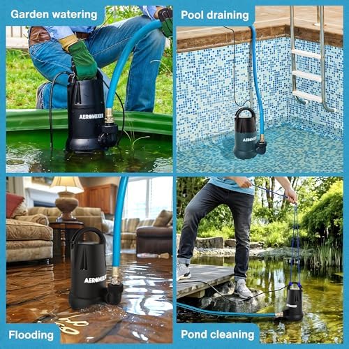Aeromixer 1/4 HP Transfer Pump - Submersible Water Pumps, Sump Pump for Pool Draining, Portable Electric Garden Utility Pumps 2240 GPH, Heavy Duty Outdoor Water Flow System for Farming and Gardening