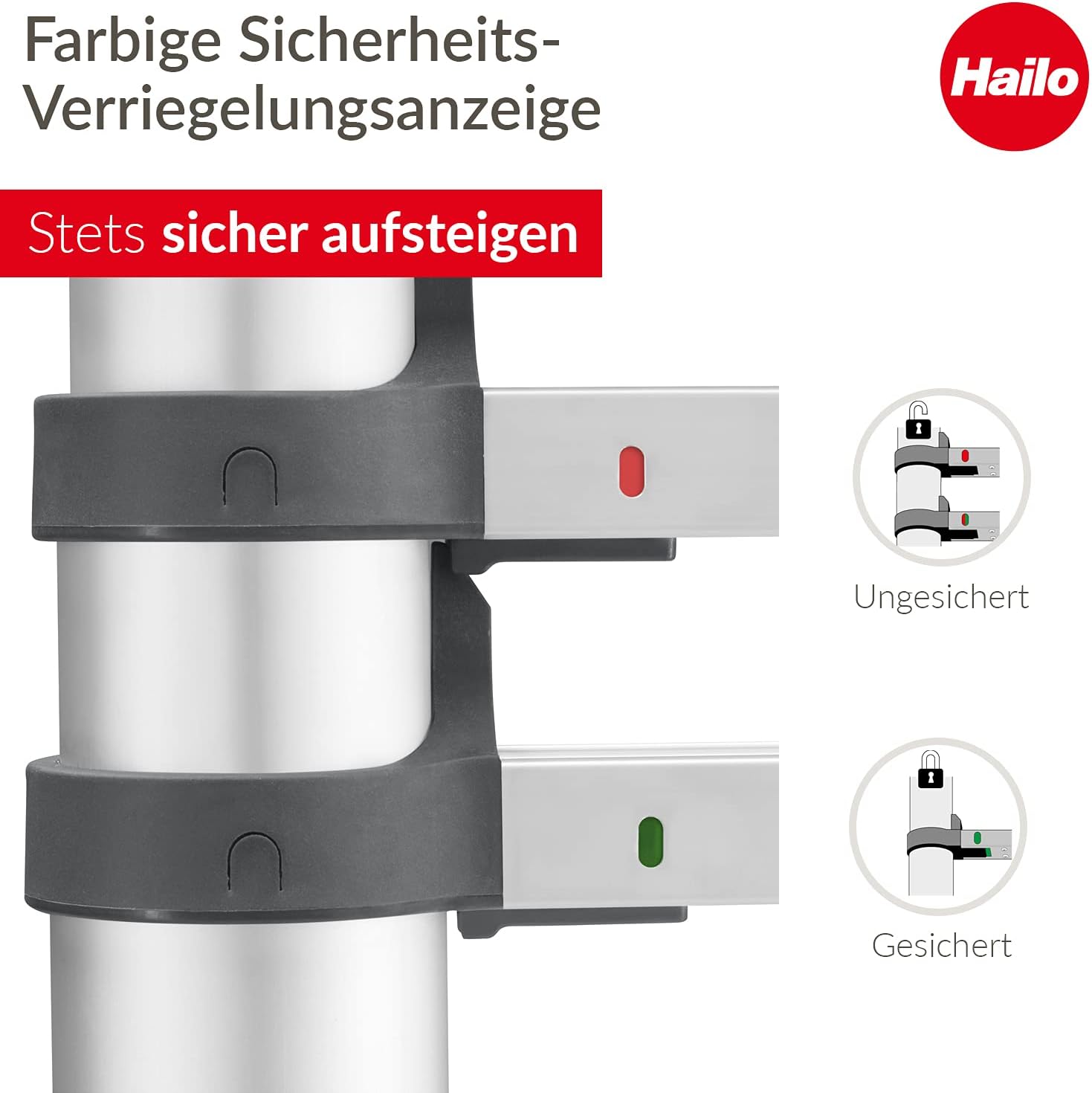 Hailo T80 FlexLine | Aluminum telescoping Ladder | 11 rungs | Height Adjustable up to 10.5FT | Single rungs can be Extended | Transport Belt